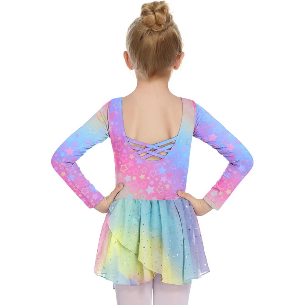 imageArshiner Kids Girls Classic Long Sleeve Leotard Dance Ballet DressZrainbow Star