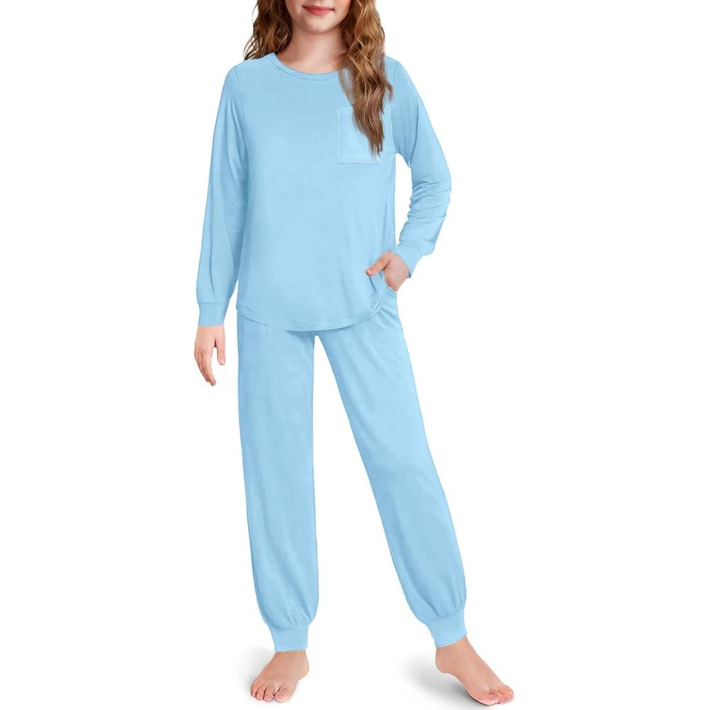 imageArshiner Pajamas for Girls Long Sleeve Pjs Set Soft Lounge Sets Ankle Cuff SleepwearBlue