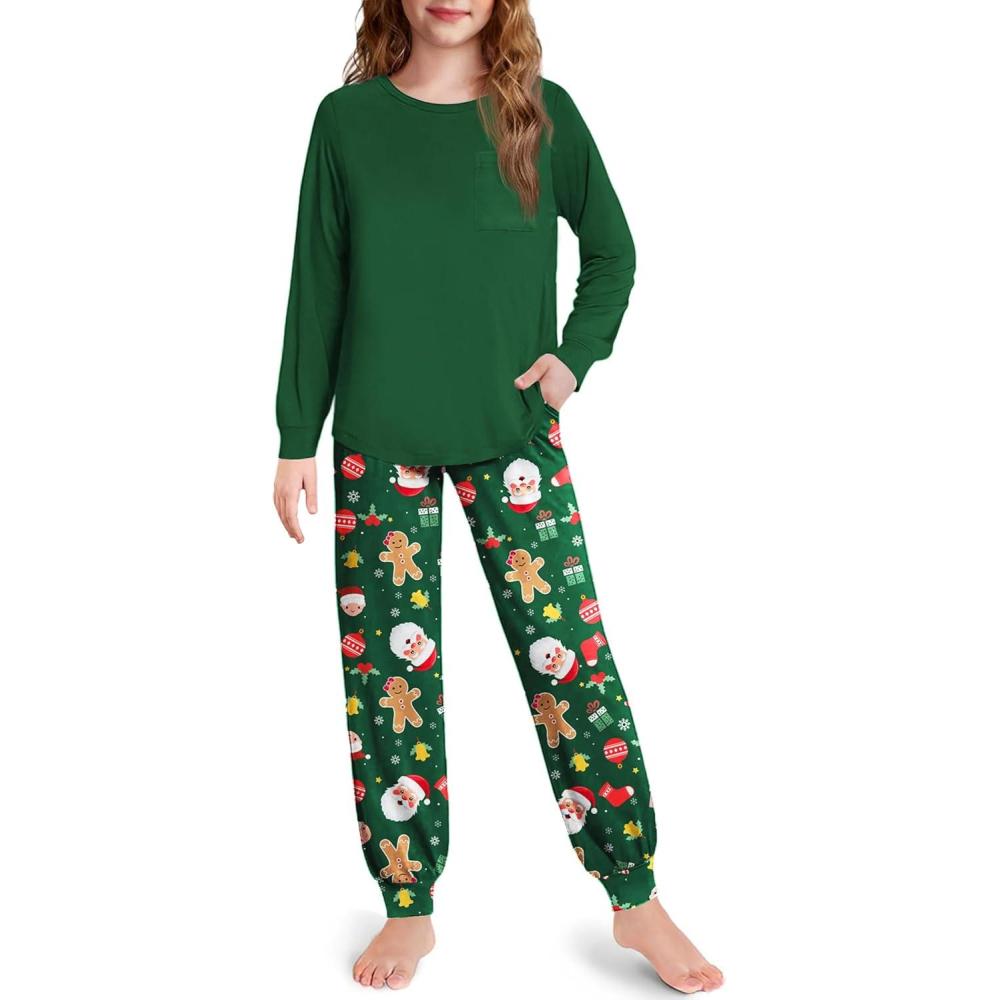 imageArshiner Pajamas for Girls Long Sleeve Pjs Set Soft Lounge Sets Ankle Cuff SleepwearGreen Christmas