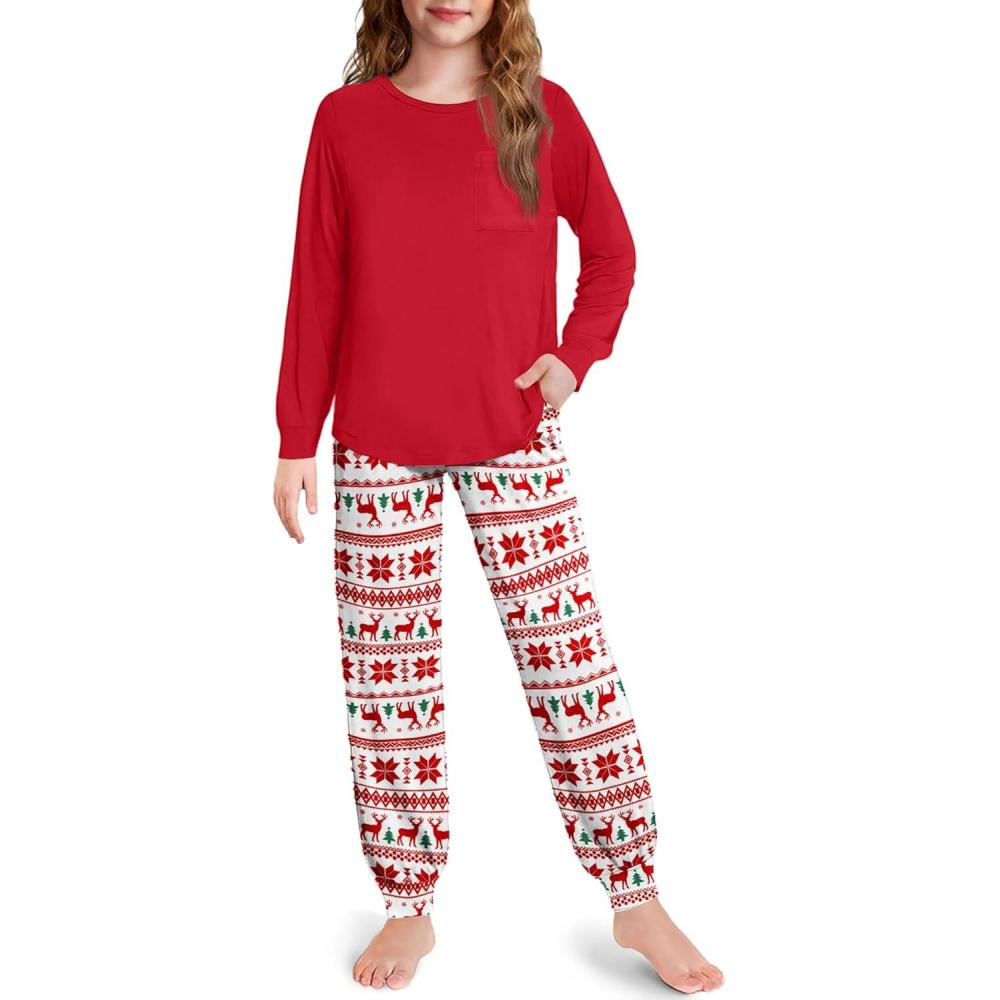 imageArshiner Pajamas for Girls Long Sleeve Pjs Set Soft Lounge Sets Ankle Cuff SleepwearRed Christmas