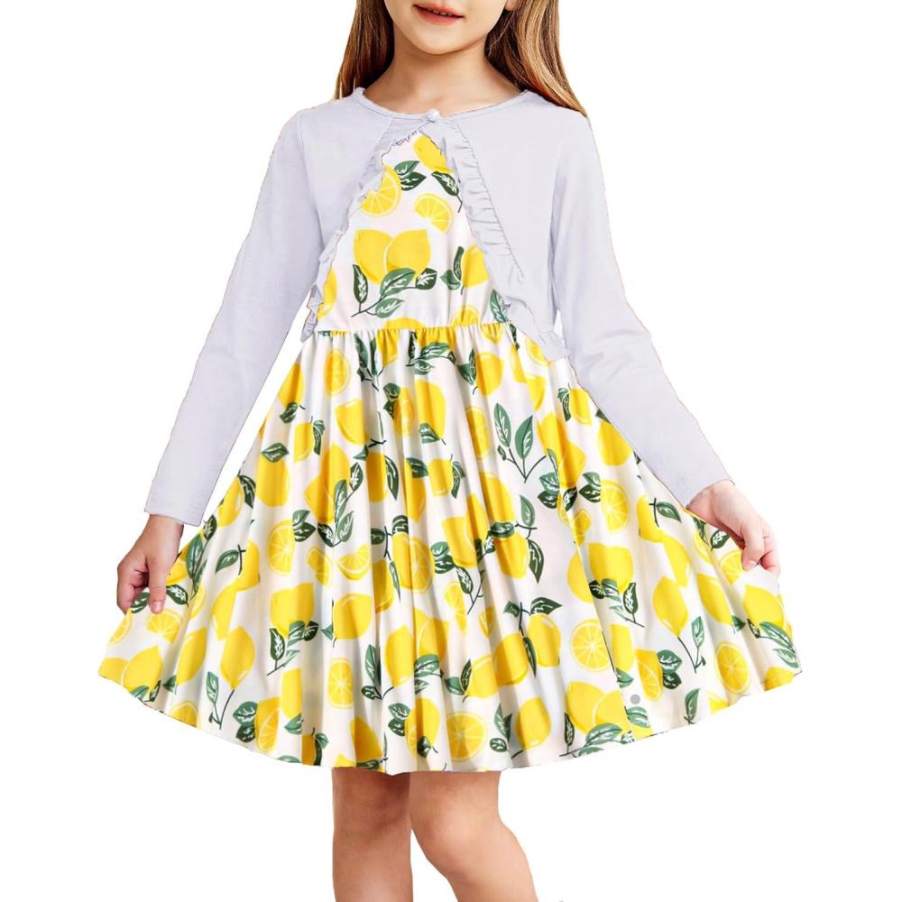 imageArshiner Toddler Dress and Cardigan Girl Floral Print Sleeveless Sundress and Long Sleeve Shrugs SetsWhitelemon