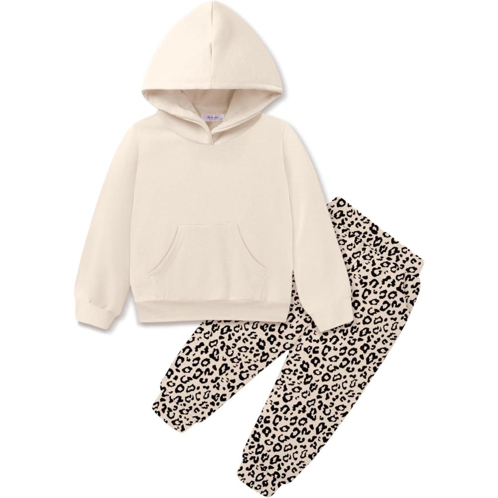 imageArshiner Toddler Girls 2Pcs Outfits Clothing Sets Long Sleeve Hoodie Sweatshirt Pants Set with Pockets Fall Winter ClothesBrown Leopard
