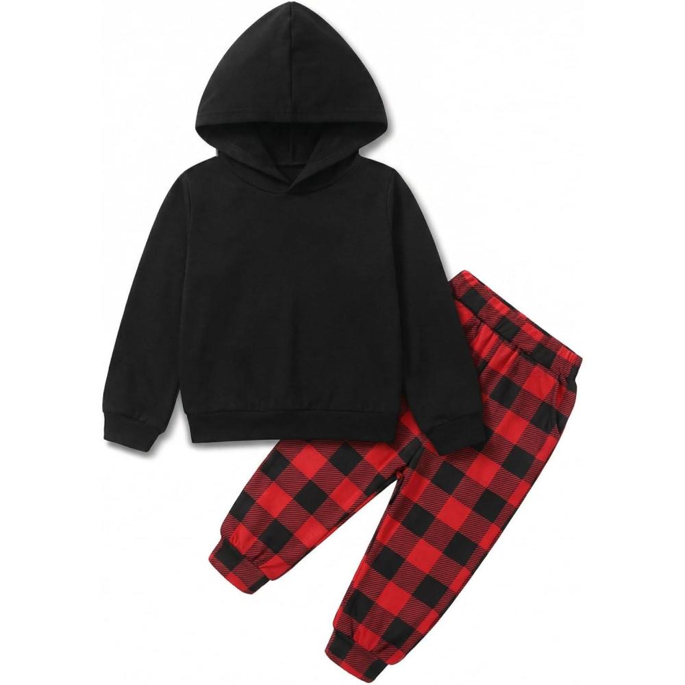 imageArshiner Toddler Girls 2Pcs Outfits Clothing Sets Long Sleeve Hoodie Sweatshirt Pants Set with Pockets Fall Winter ClothesChristmas Plaid