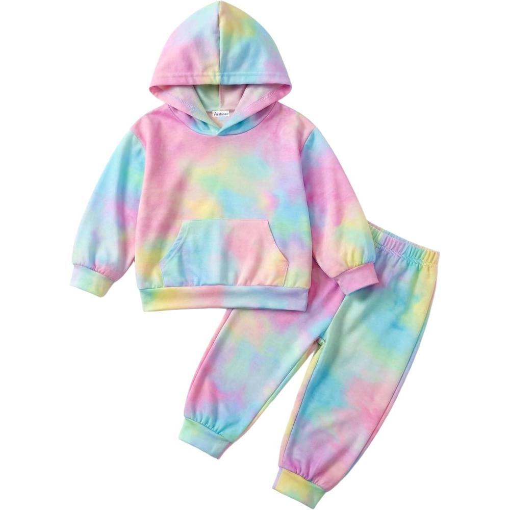 imageArshiner Toddler Girls 2Pcs Outfits Clothing Sets Long Sleeve Hoodie Sweatshirt Pants Set with Pockets Fall Winter ClothesColor Tie Dye