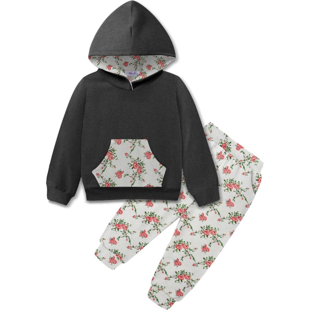 imageArshiner Toddler Girls 2Pcs Outfits Clothing Sets Long Sleeve Hoodie Sweatshirt Pants Set with Pockets Fall Winter ClothesGrey