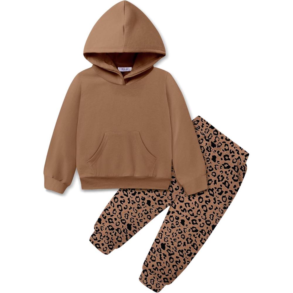 imageArshiner Toddler Girls 2Pcs Outfits Clothing Sets Long Sleeve Hoodie Sweatshirt Pants Set with Pockets Fall Winter ClothesLeopard