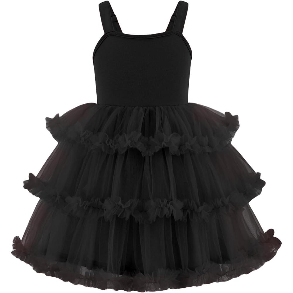 imageArshiner Toddler Girls Tulle Dress Tiered Ruffle Fluffy Spaghetti Straps Tutu Dresses Summer Clothes 28 YearsBlack