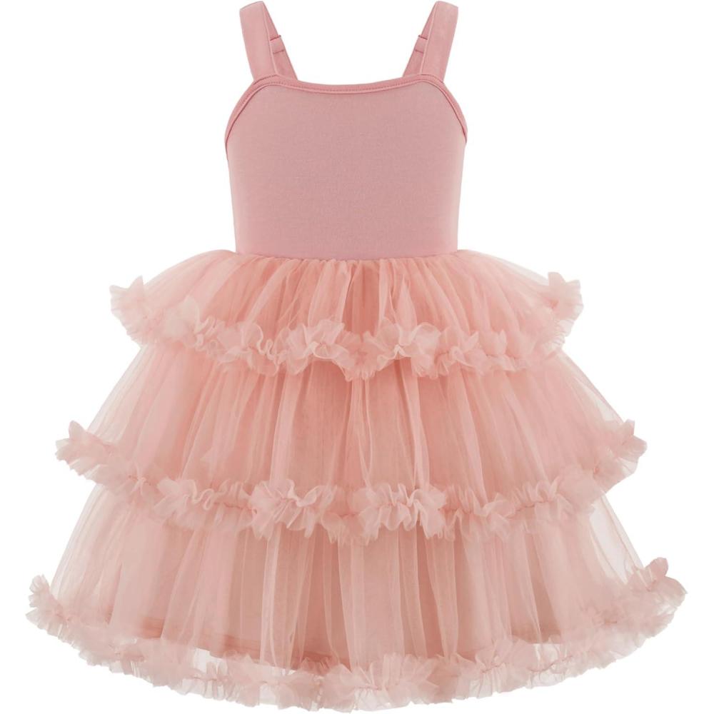 imageArshiner Toddler Girls Tulle Dress Tiered Ruffle Fluffy Spaghetti Straps Tutu Dresses Summer Clothes 28 YearsDusty Rose