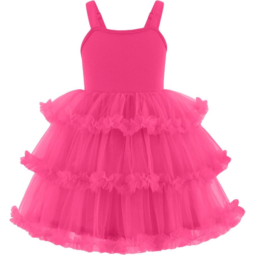 imageArshiner Toddler Girls Tulle Dress Tiered Ruffle Fluffy Spaghetti Straps Tutu Dresses Summer Clothes 28 YearsHot Pink