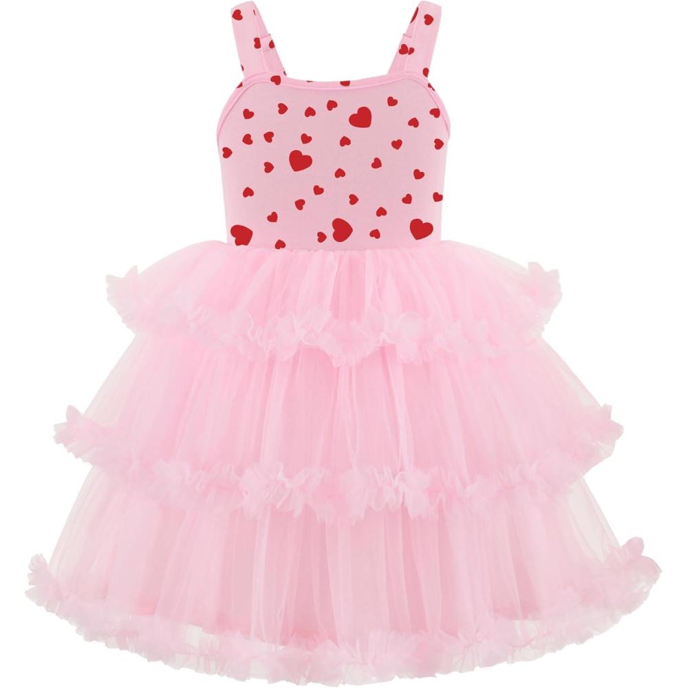 imageArshiner Toddler Girls Tulle Dress Tiered Ruffle Fluffy Spaghetti Straps Tutu Dresses Summer Clothes 28 YearsPink Heart