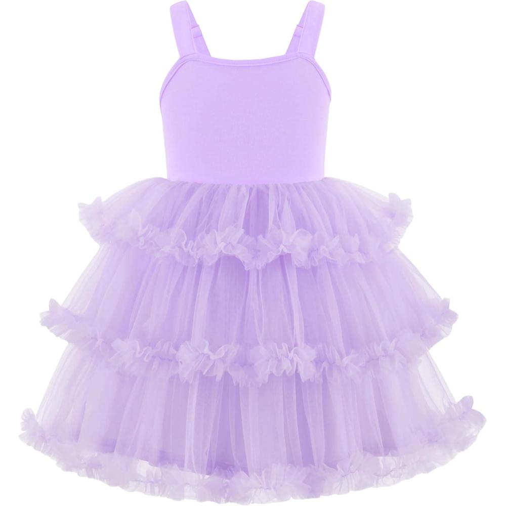 imageArshiner Toddler Girls Tulle Dress Tiered Ruffle Fluffy Spaghetti Straps Tutu Dresses Summer Clothes 28 YearsPurple
