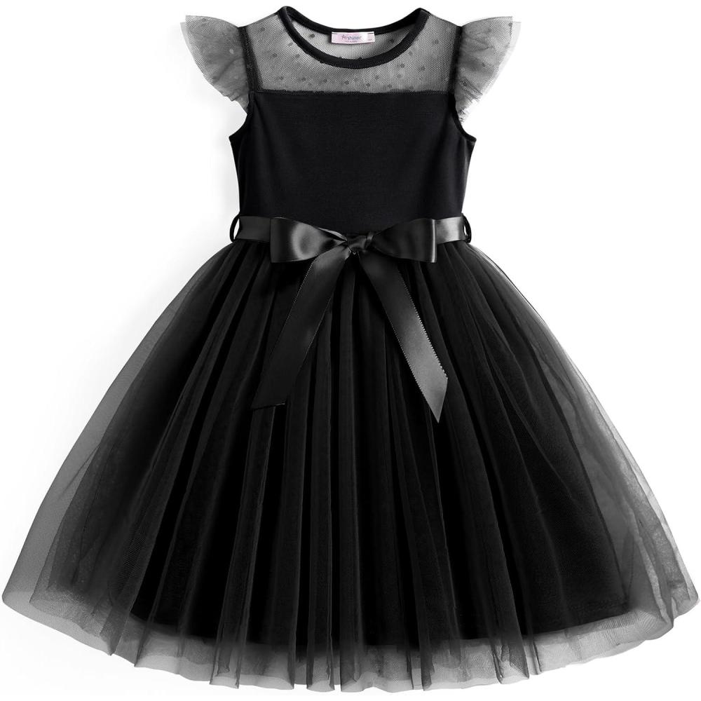 imageArshiner Toddler Girls Tutu Dress Summer Contrast Mesh Party Dresses Cute Princess Tulle Sundress with Belt 28YBlack