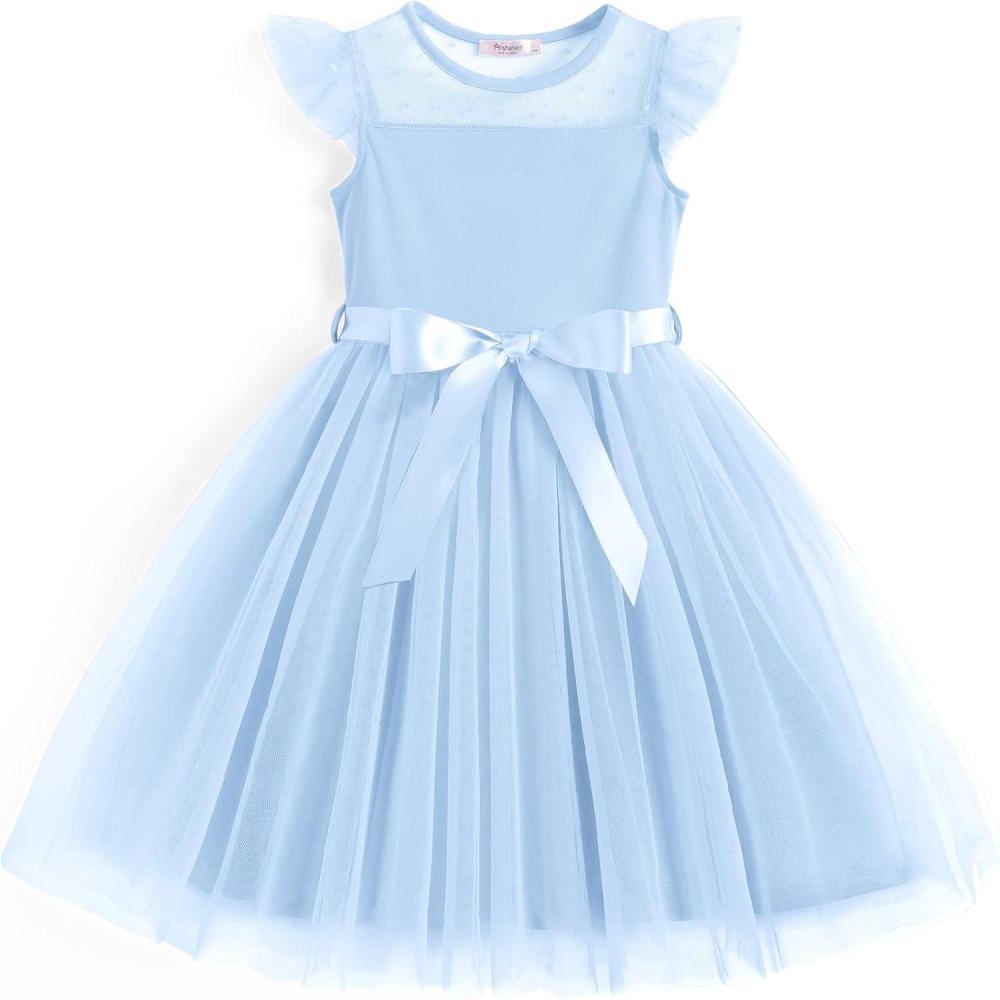 imageArshiner Toddler Girls Tutu Dress Summer Contrast Mesh Party Dresses Cute Princess Tulle Sundress with Belt 28YBlue