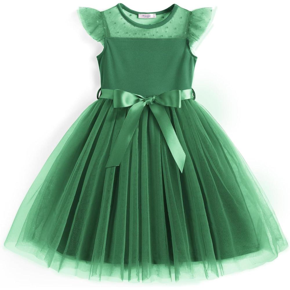 imageArshiner Toddler Girls Tutu Dress Summer Contrast Mesh Party Dresses Cute Princess Tulle Sundress with Belt 28YGreen