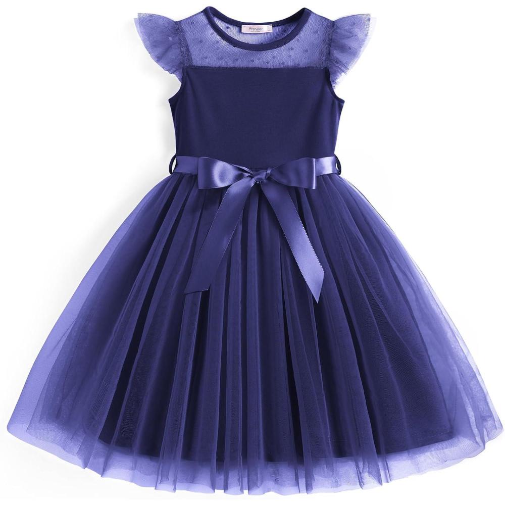 imageArshiner Toddler Girls Tutu Dress Summer Contrast Mesh Party Dresses Cute Princess Tulle Sundress with Belt 28YNavy Blue