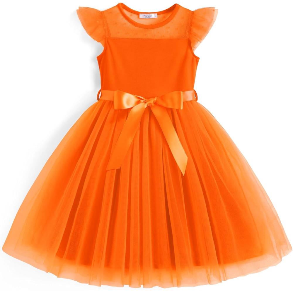 imageArshiner Toddler Girls Tutu Dress Summer Contrast Mesh Party Dresses Cute Princess Tulle Sundress with Belt 28YOrange