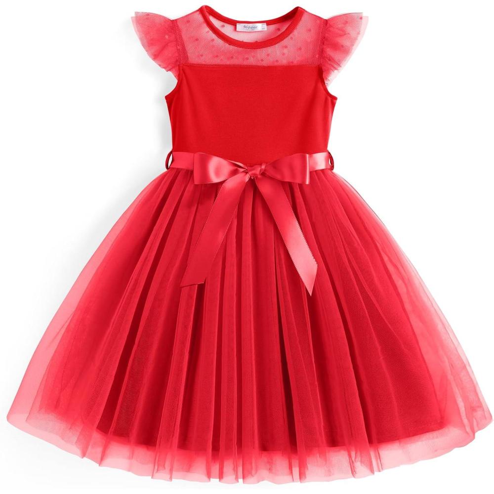 imageArshiner Toddler Girls Tutu Dress Summer Contrast Mesh Party Dresses Cute Princess Tulle Sundress with Belt 28YRed