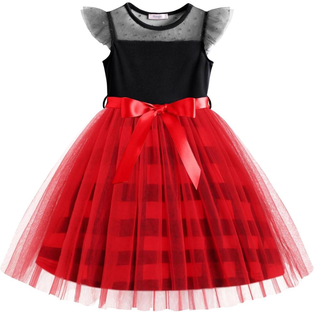 imageArshiner Toddler Girls Tutu Dress Summer Contrast Mesh Party Dresses Cute Princess Tulle Sundress with Belt 28YRed Black Plaid