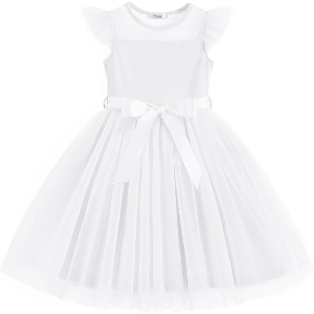imageArshiner Toddler Girls Tutu Dress Summer Contrast Mesh Party Dresses Cute Princess Tulle Sundress with Belt 28YWhite