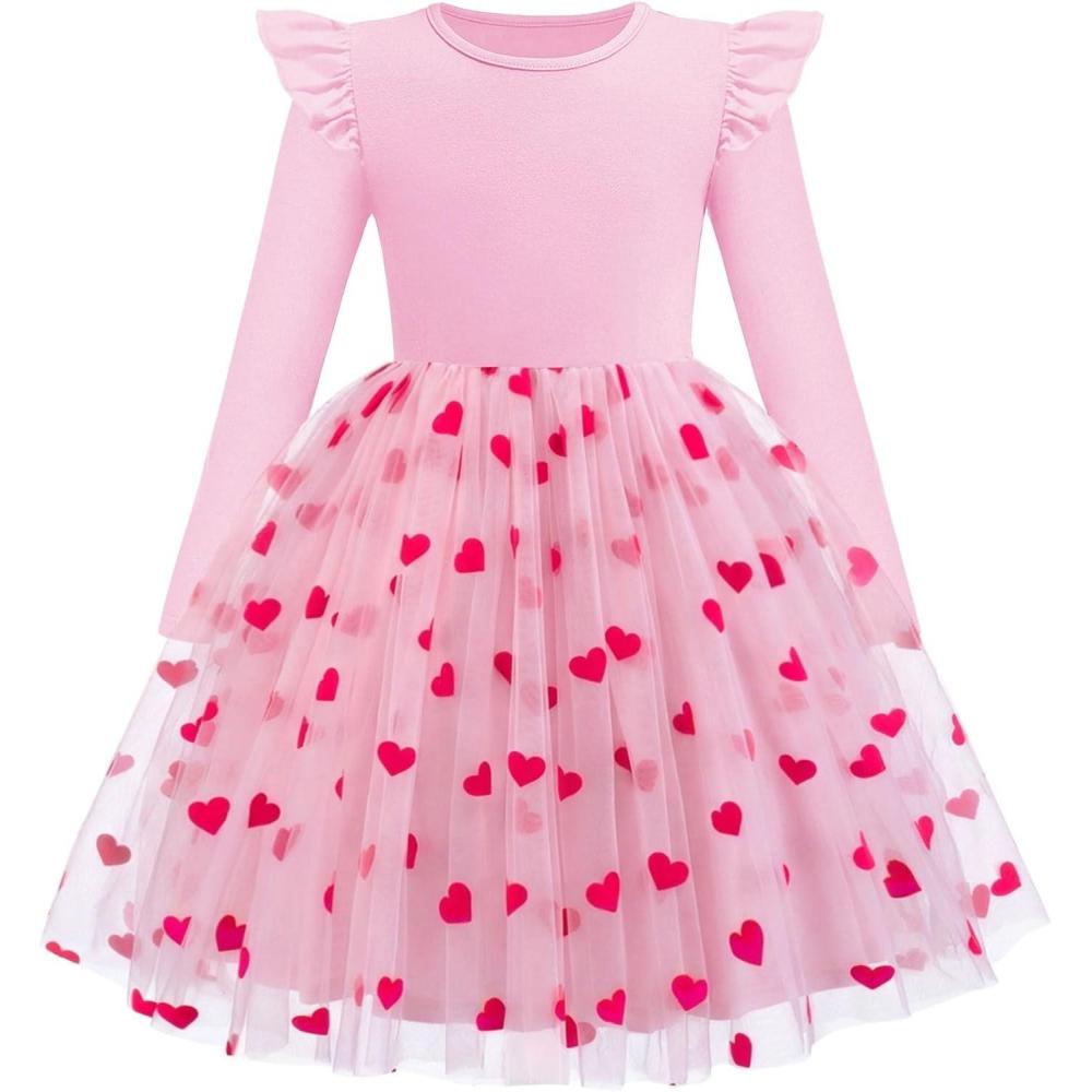 imageArshiner Toddler Girls Tutu Dresses Long Sleeve Ruffle Fall Winter Holiday Star Sequin Tulle Dress 26YPink Heart