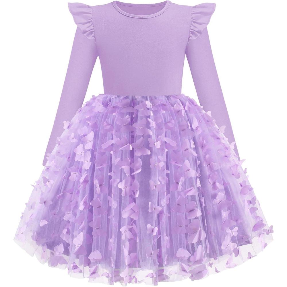 imageArshiner Toddler Girls Tutu Dresses Long Sleeve Ruffle Fall Winter Holiday Star Sequin Tulle Dress 26YPurple Butterfly