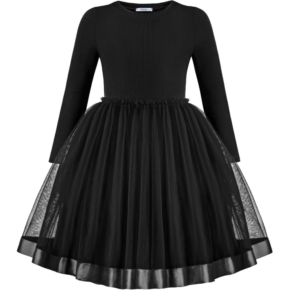 imageArshiner Toddler Tutu Dress Little Girls Fall Winter Long Sleeve Holiday Party Tulle Dresses 38YBlack