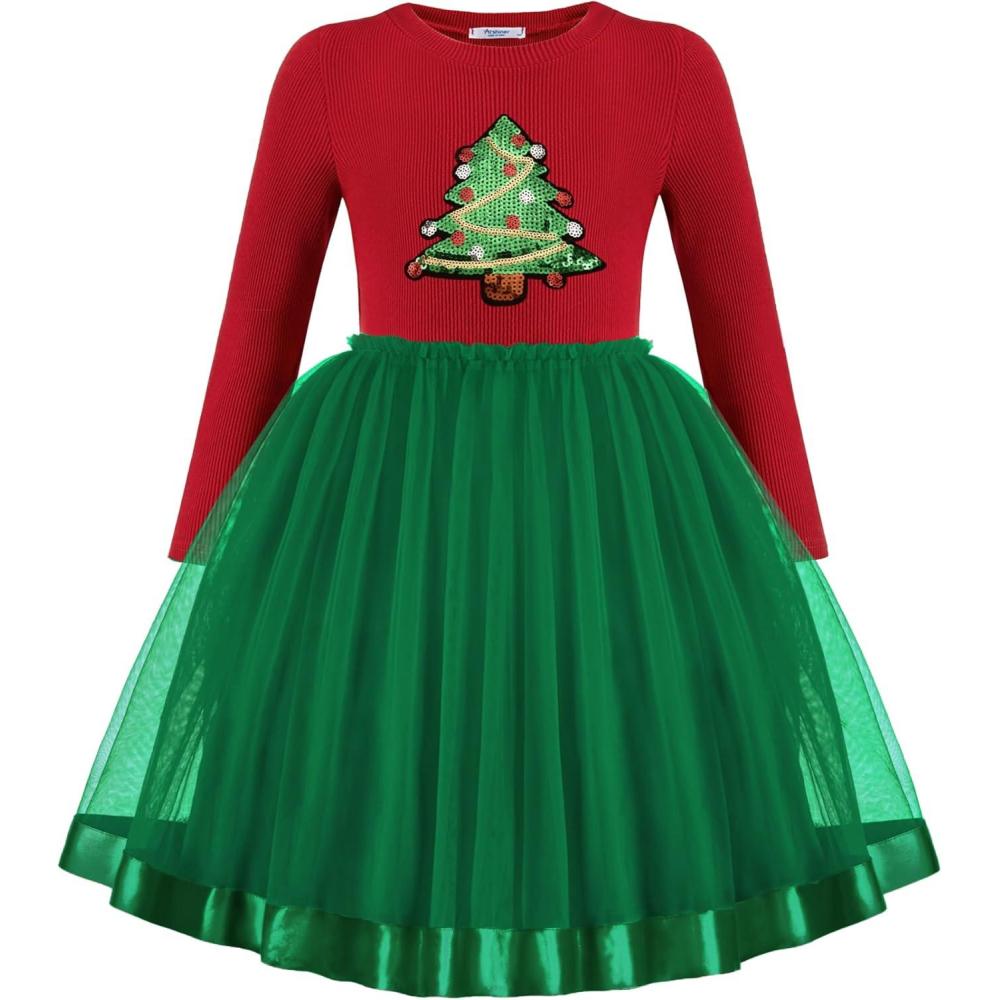 imageArshiner Toddler Tutu Dress Little Girls Fall Winter Long Sleeve Holiday Party Tulle Dresses 38YChristmas Green Tree