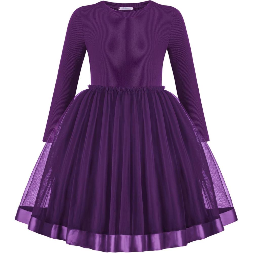 imageArshiner Toddler Tutu Dress Little Girls Fall Winter Long Sleeve Holiday Party Tulle Dresses 38YDark Purple
