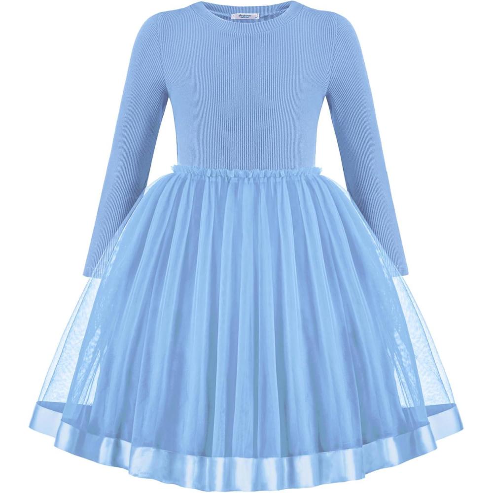 imageArshiner Toddler Tutu Dress Little Girls Fall Winter Long Sleeve Holiday Party Tulle Dresses 38YLight Blue