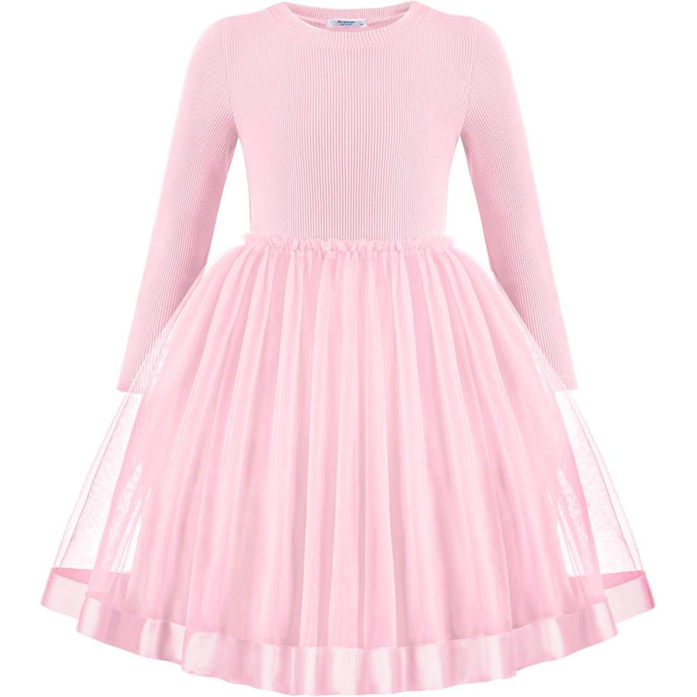 imageArshiner Toddler Tutu Dress Little Girls Fall Winter Long Sleeve Holiday Party Tulle Dresses 38YLight Pink