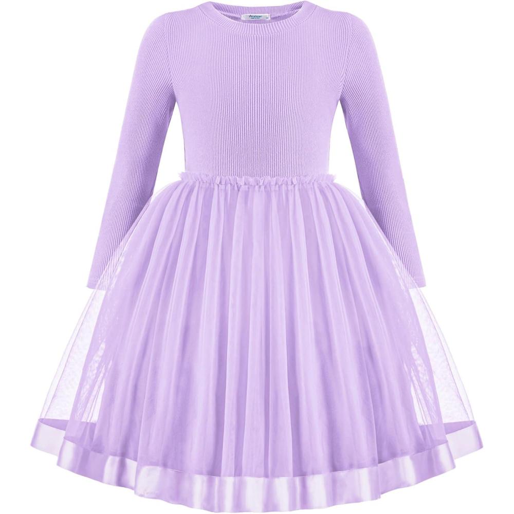 imageArshiner Toddler Tutu Dress Little Girls Fall Winter Long Sleeve Holiday Party Tulle Dresses 38YLilac
