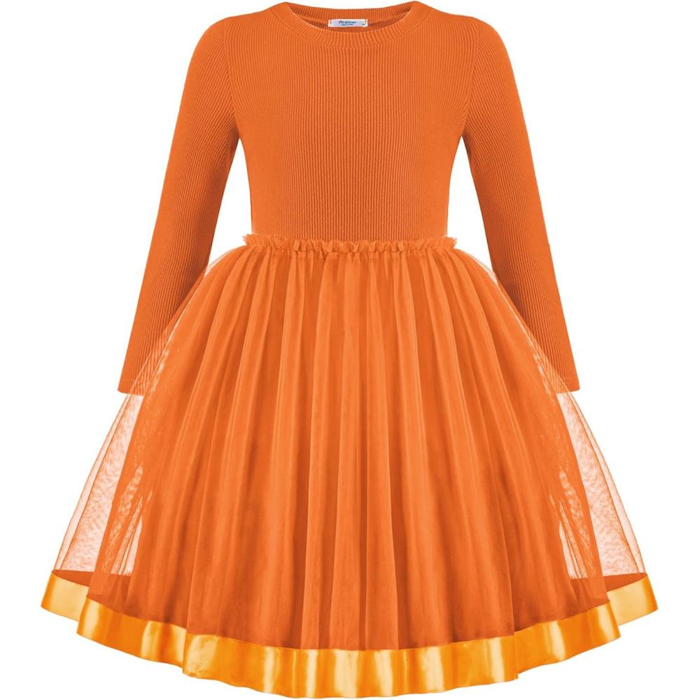 imageArshiner Toddler Tutu Dress Little Girls Fall Winter Long Sleeve Holiday Party Tulle Dresses 38YOrange