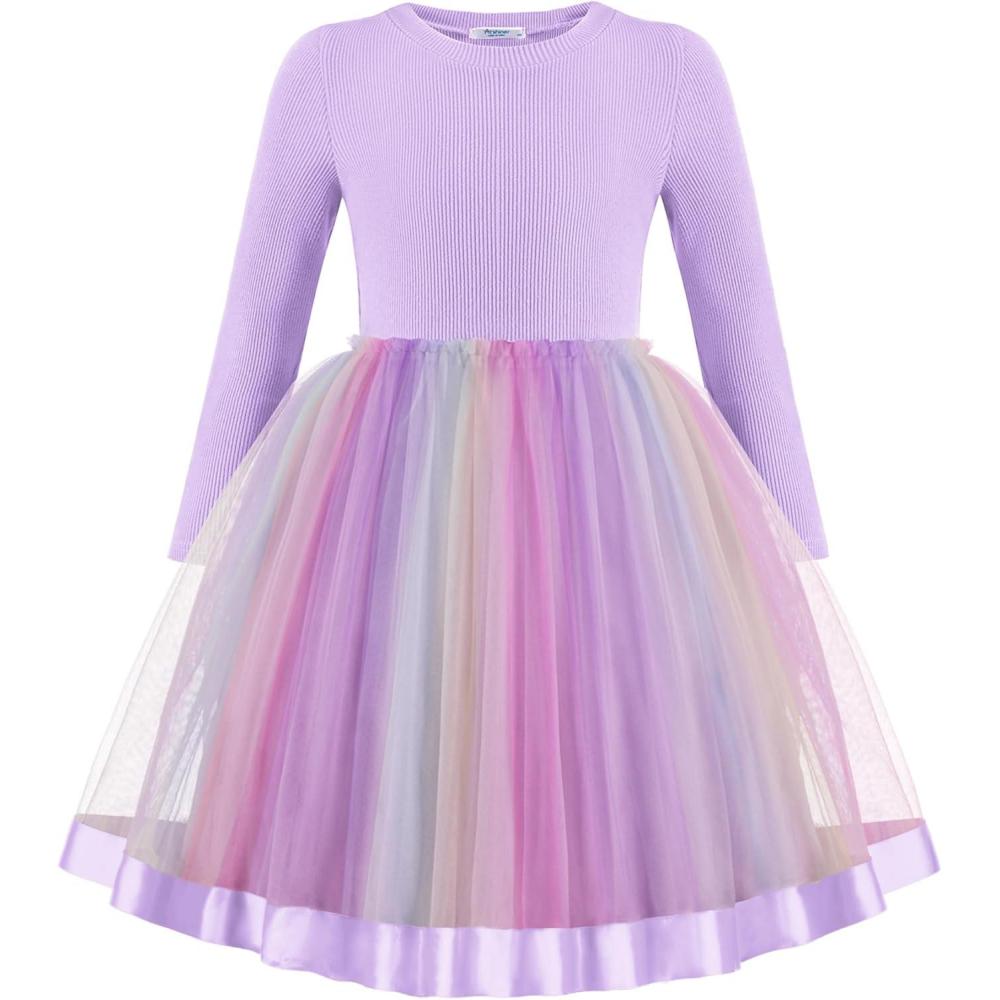 imageArshiner Toddler Tutu Dress Little Girls Fall Winter Long Sleeve Holiday Party Tulle Dresses 38YPurple Rainbow