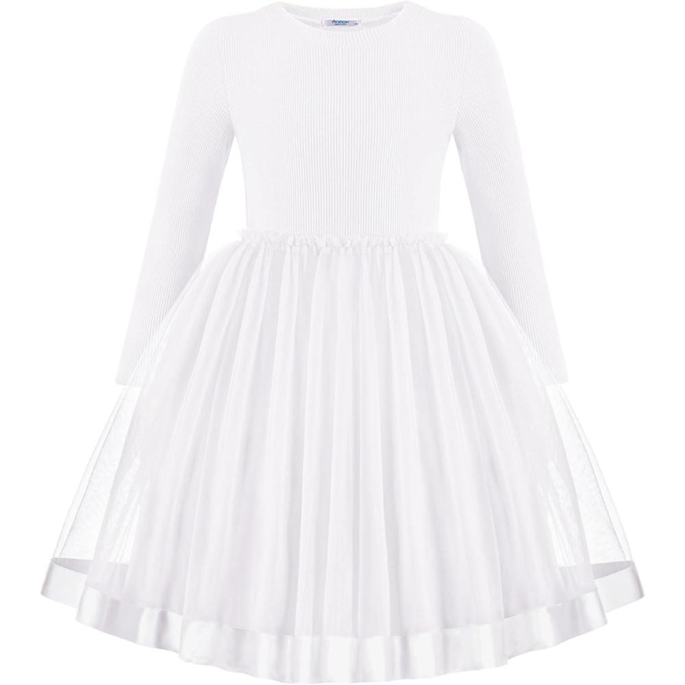 imageArshiner Toddler Tutu Dress Little Girls Fall Winter Long Sleeve Holiday Party Tulle Dresses 38YWhite