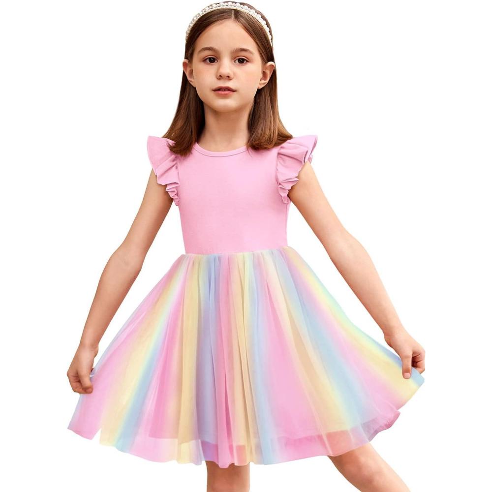 imageArshiner Toddler Tutu Dress Little Girls Fluffy Summer Dresses Casual Party Tulle Sundress for Kids 26Y0rainbow