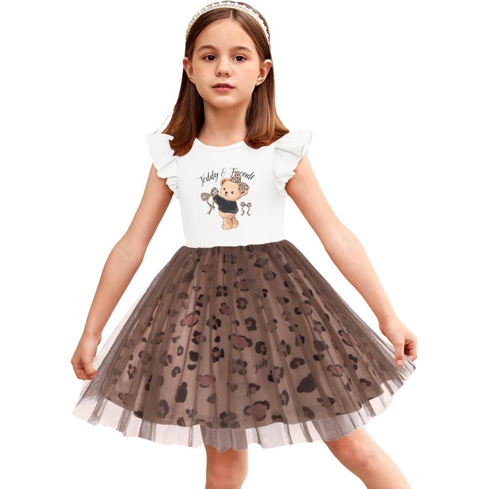 imageArshiner Toddler Tutu Dress Little Girls Fluffy Summer Dresses Casual Party Tulle Sundress for Kids 26YBrown Leppard