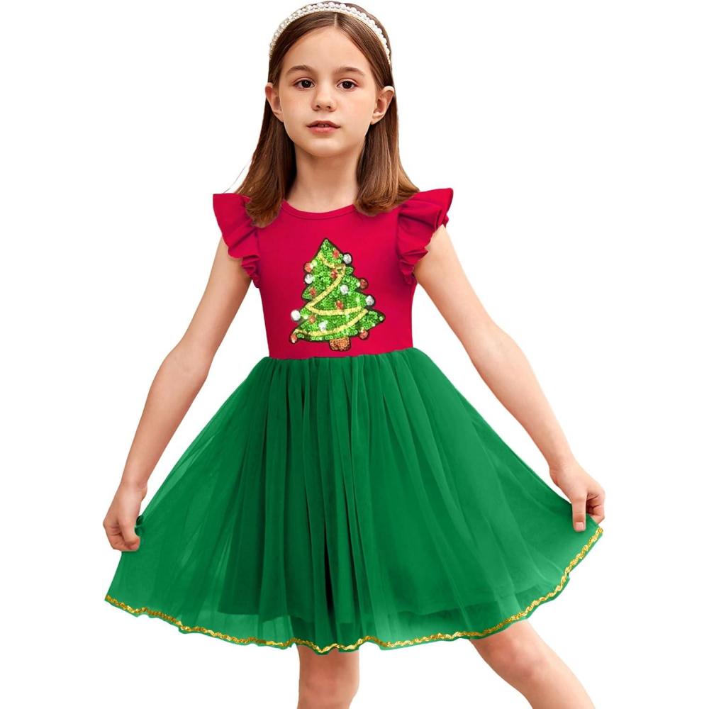 imageArshiner Toddler Tutu Dress Little Girls Fluffy Summer Dresses Casual Party Tulle Sundress for Kids 26YChristmas Green Tree
