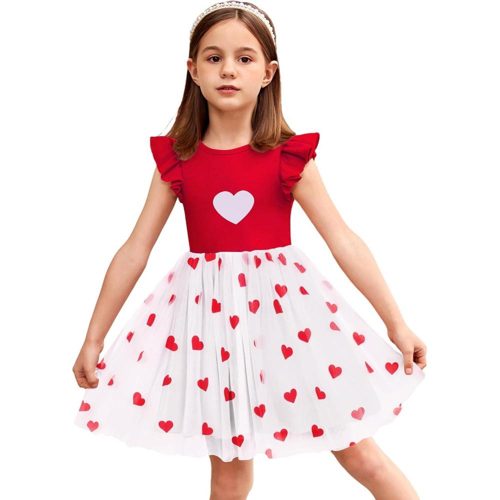 imageArshiner Toddler Tutu Dress Little Girls Fluffy Summer Dresses Casual Party Tulle Sundress for Kids 26YRed Heart