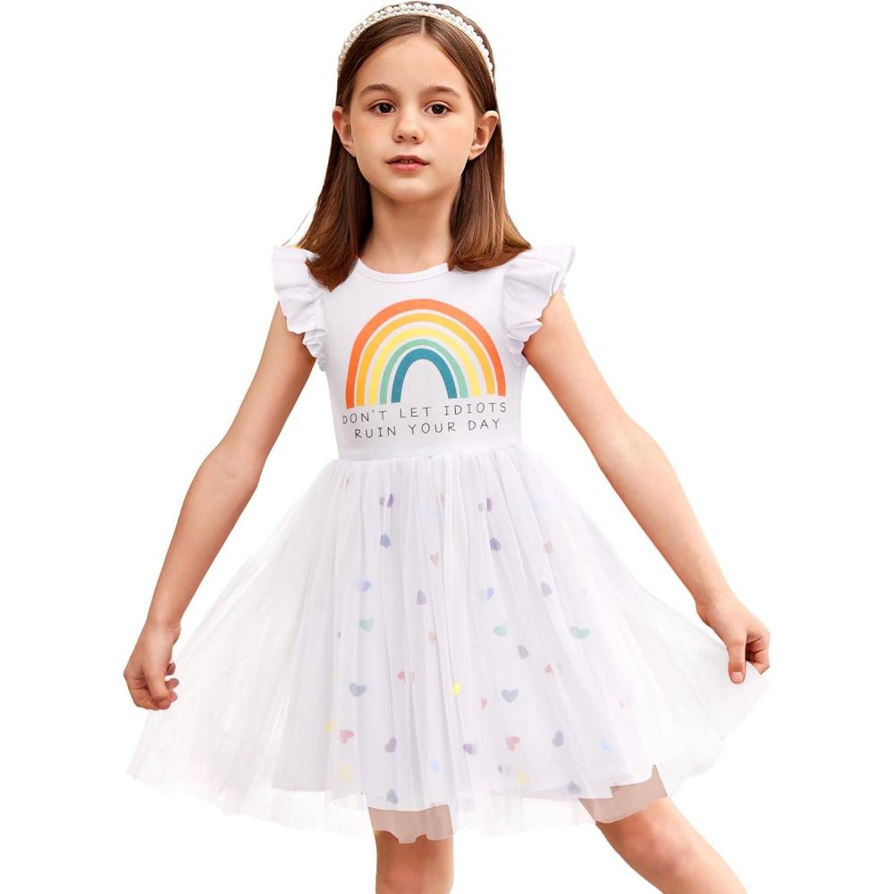 imageArshiner Toddler Tutu Dress Little Girls Fluffy Summer Dresses Casual Party Tulle Sundress for Kids 26YWhite Rainbow Dot