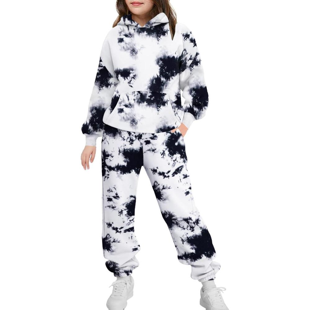 imageArshinet Girls 2 Piece Outfits Hoodie Sweatsuit Sets Oversized Sweatshirt and Baggy Fall Fashion Sweatpant with PocketsBlackwhite