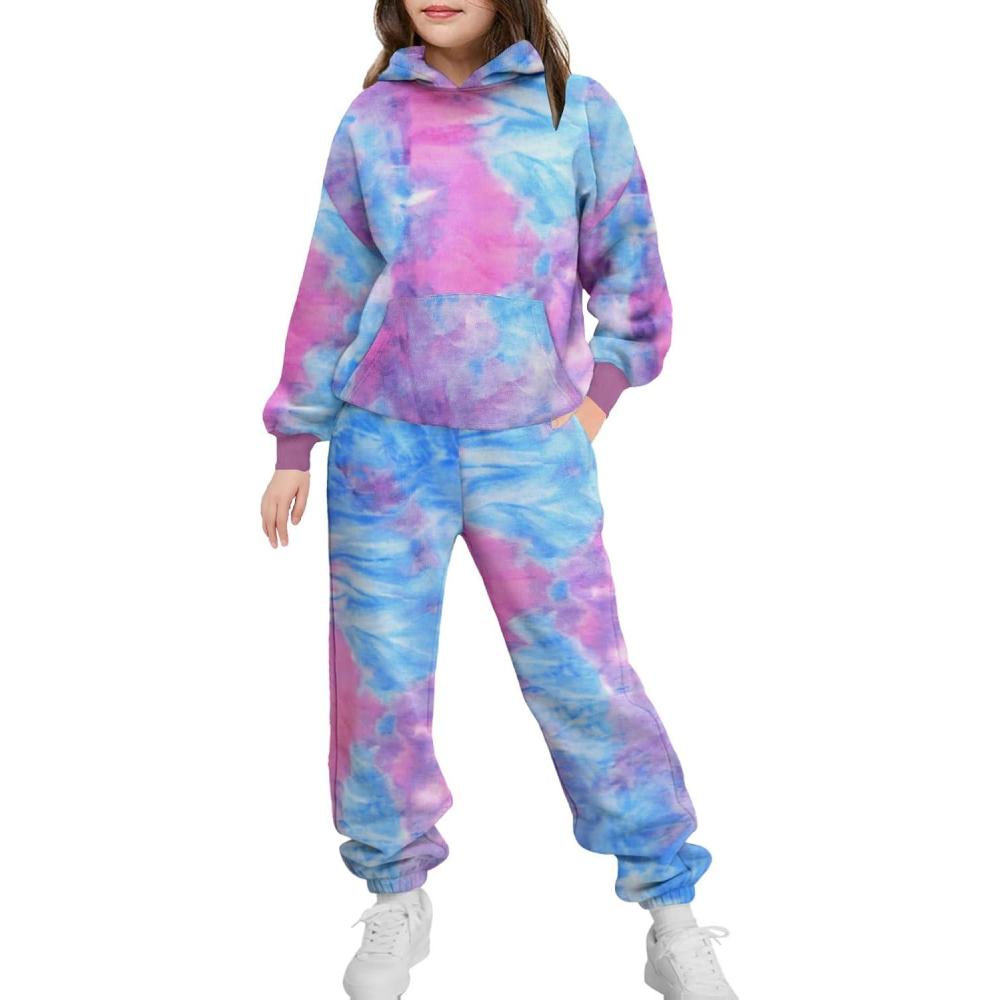 imageArshinet Girls 2 Piece Outfits Hoodie Sweatsuit Sets Oversized Sweatshirt and Baggy Fall Fashion Sweatpant with PocketsPurpleblue