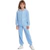 Arshiner 2 Piece Outfits for Girls Velour Tracksuit Hoodie and Jogger Set Sweatsuit Athletic Clothes Sets(Blue)