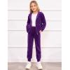 Arshiner 2 Piece Outfits for Girls Velour Tracksuit Hoodie and Jogger Set Sweatsuit Athletic Clothes Sets(Dark Purple)