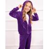 Arshiner 2 Piece Outfits for Girls Velour Tracksuit Hoodie and Jogger Set Sweatsuit Athletic Clothes Sets(Dark Purple)