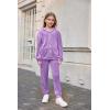 Arshiner 2 Piece Outfits for Girls Velour Tracksuit Hoodie and Jogger Set Sweatsuit Athletic Clothes Sets(Light Purple 1)