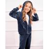 Arshiner 2 Piece Outfits for Girls Velour Tracksuit Hoodie and Jogger Set Sweatsuit Athletic Clothes Sets(Navy Blue)