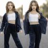 Arshiner 2 Piece Outfits for Girls Velour Tracksuit Hoodie and Jogger Set Sweatsuit Athletic Clothes Sets(Navy Blue)