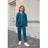 Arshiner 2 Piece Outfits for Girls Velour Tracksuit Hoodie and Jogger Set Sweatsuit Athletic Clothes Sets(Peacock Blue 1)