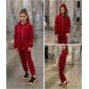 Arshiner 2 Piece Outfits for Girls Velour Tracksuit Hoodie and Jogger Set Sweatsuit Athletic Clothes Sets(Wine Red)