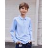 Arshiner Boys Long Sleeve Polo Shirt Performance School Uniform Pique Button Closure Shirt Size 5-12 Years(Light Blue)